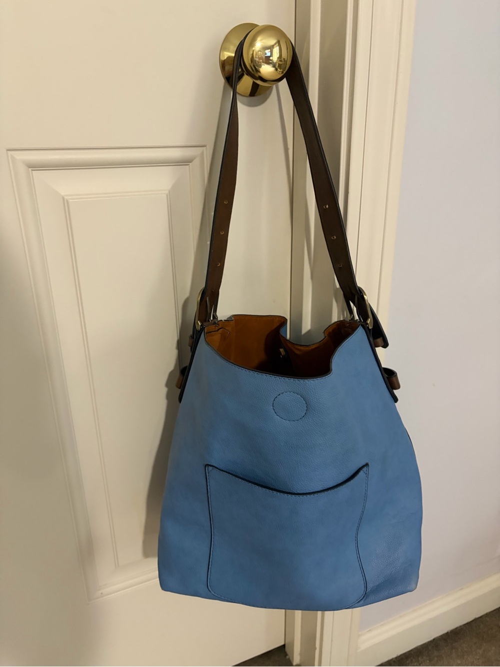 Joy Susan Blue Shoulder Bag with Brown Straps